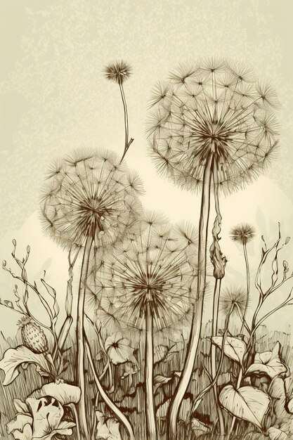 Whispering Wishes Delicate Dandelion Flowers Generative AI