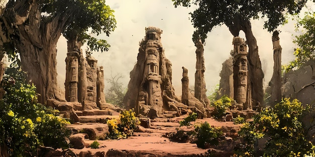 Whispers of the ancients exquisite octane render of abu simbel temple in a lush forest