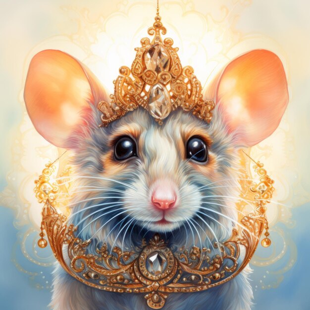 Photo whispers of elegance a captivating closeup of a delicately jewelled big ear mouse in watercolor se