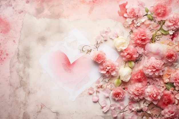 Photo whispers of love floral watercolor background with elegant love letters