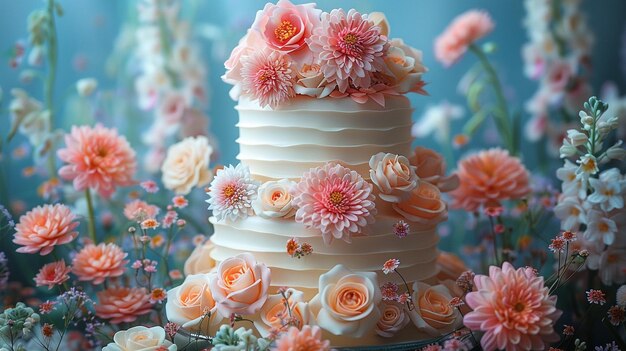 Photo whispers of pastel flowers adorning the tiers wallpaper