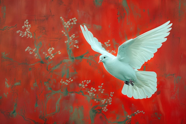 Foto sussurri di pace colomba bianca che vola attraverso un paradiso zen