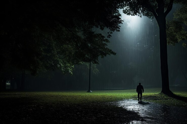 Photo whispers in the rain a silhouette's secret