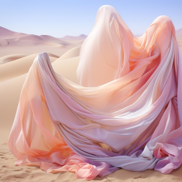 Whispers of surreal serenity pastelcolored silk sheets dancing in desert wind