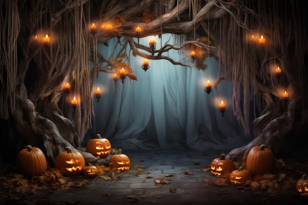 Whistlerian Enchantments Immersive Pumpkin Photobooth with Ethereal Tree Backdrop and Textural Harm