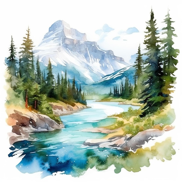 Whistlerian waterverf landschap van Banff National Park