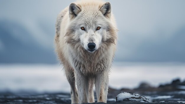 Whistlerian White Wolf Moody Beachscape In The Style Of Kai Fjell