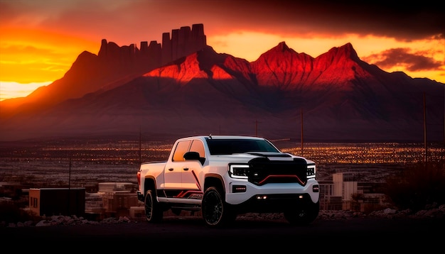 A white 2020 gmc sierra 1500 is parked in front of a mountain range