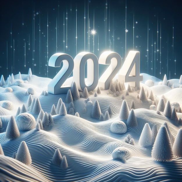 White 2024 Happy new year celebration in snowy forest AI generated