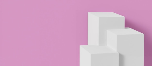 白い 3 d キューブ製品ディスプレイ スタンド モックアップ ピンクの背景