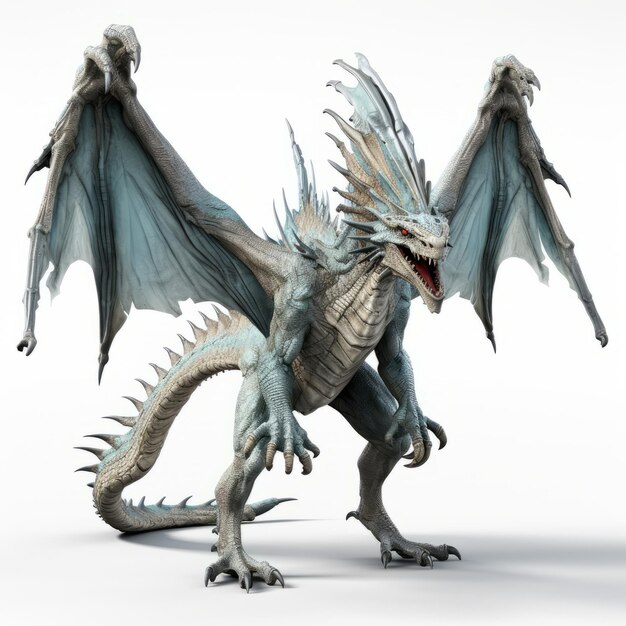 White 3d Dragon Model With Aggressive Digital Illustration Style