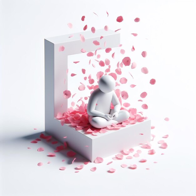 Белая 3D-фигура, окруженная лепестками цветов Аромотерапия и концепция здоровья, созданная ИИ