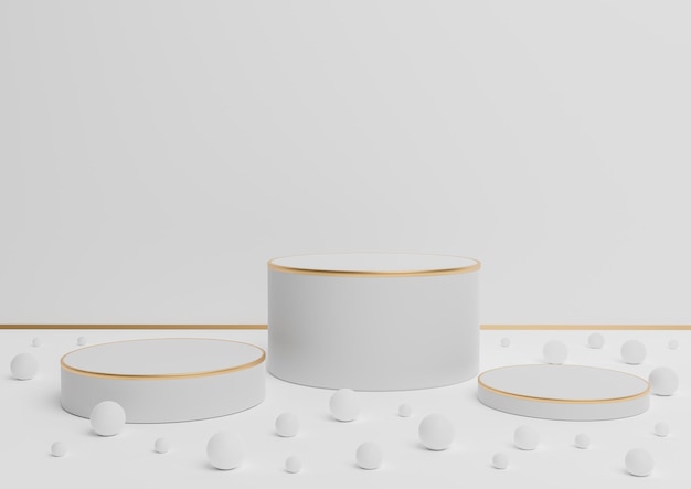 White 3D podium stands product display golden lines colorful marbles presentation luxury or fun