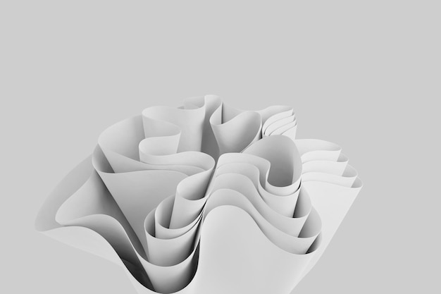 White 3d render abstract wavy form on a white background Wallpaper with creative 3d object