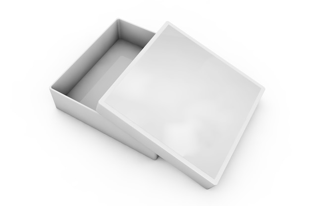 White 3d rendering blank open rectangular box with box separate lid, isolated gray background