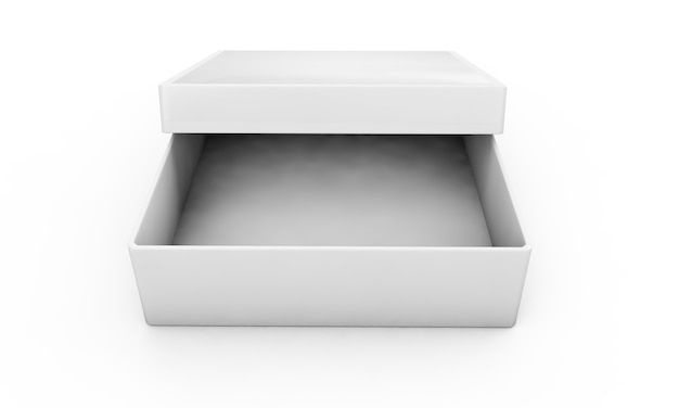 White 3d rendering blank open rectangular box with box separate lid, isolated gray background