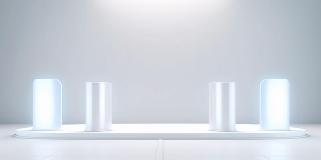 Белая 3D-комната с подиумом или подставкой для демонстрации продукта Футуристическая сцена подиума Генеративный ИИ