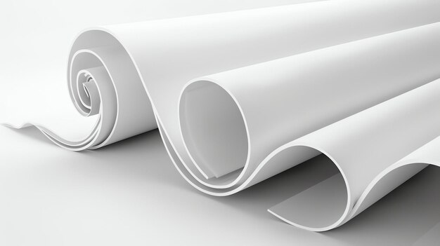 Фото Белая абстрактная трехмерная иллюстрация изогнутой формы, напоминающая текущую ленту или бумажный свиток на соответствующем фоне