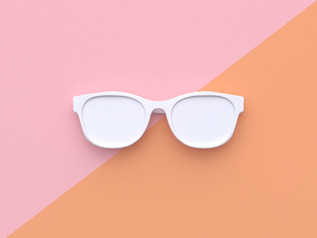 白い抽象的な眼鏡最小限のパステルピンクピンクオレンジ色の傾斜した背景3Dレンダリング