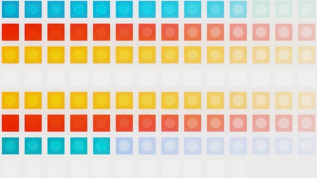 Фото Белый абстрактный экран с движущимися рядами красочных квадратов, движущими детей, яркая концепция игры
