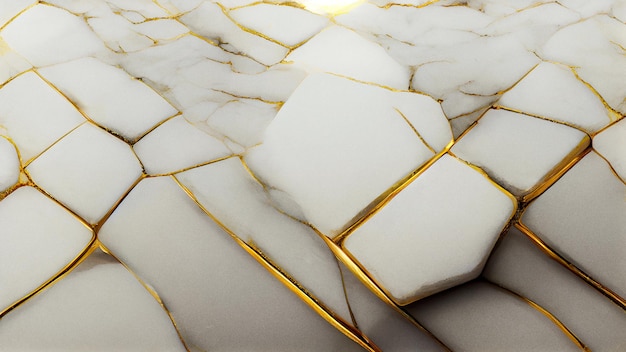 White abstract stone with golden cracks background