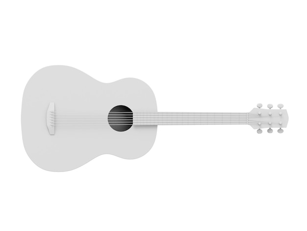 White acoustic guitar front view 3D rendering Icon on white background