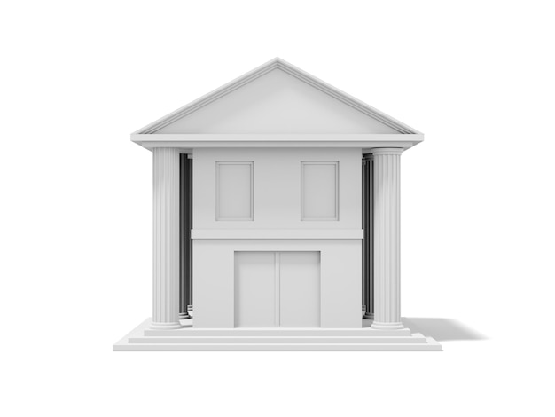 Photo white administrative building with columns bank city hall on white background 3d rendering