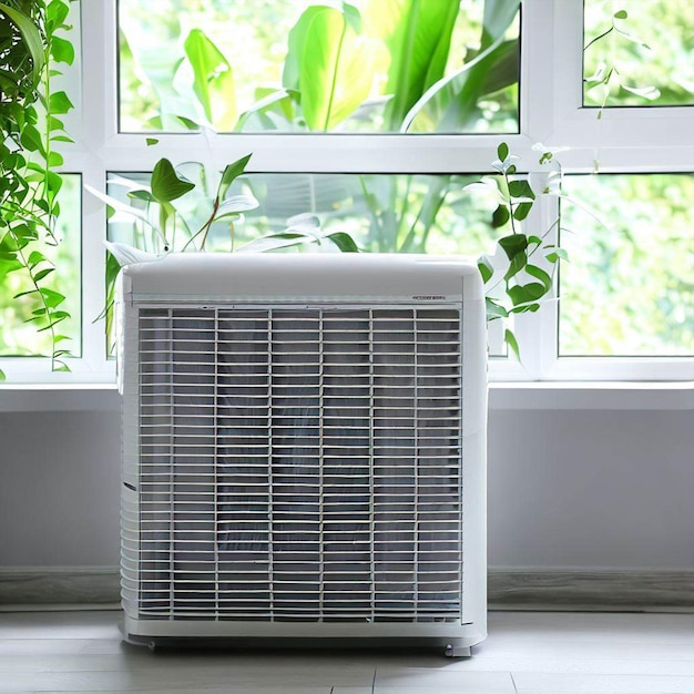 A white air conditioner in front