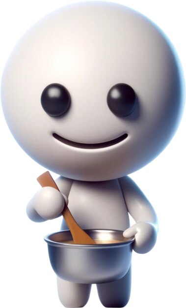 a white alien figurine with a pot of food in it