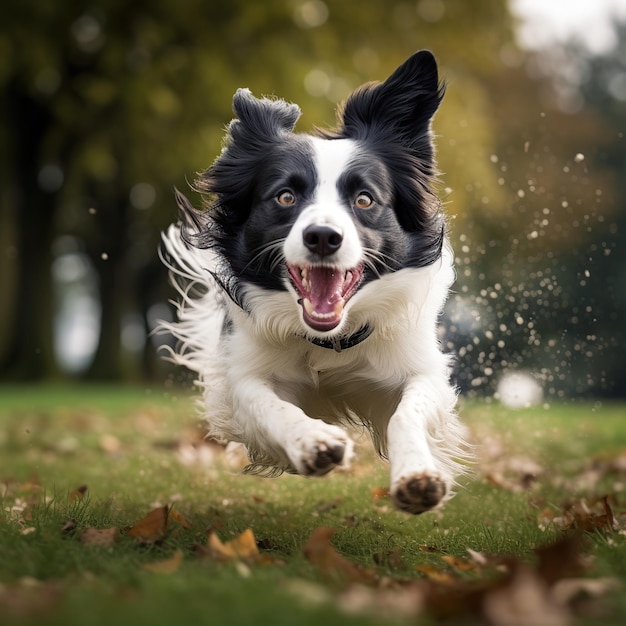 白と黒のボーダーコリー犬ランニング__eebd