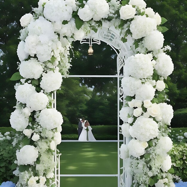Фото Белый и зеленый дизайн свадебных цветочных ворот