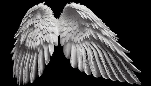 White angel wings on a black background