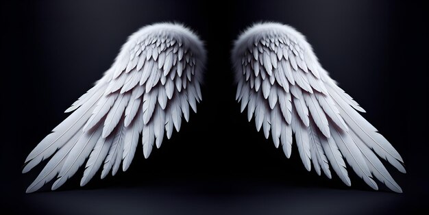 Photo white angel wings isolated on black background generative ai