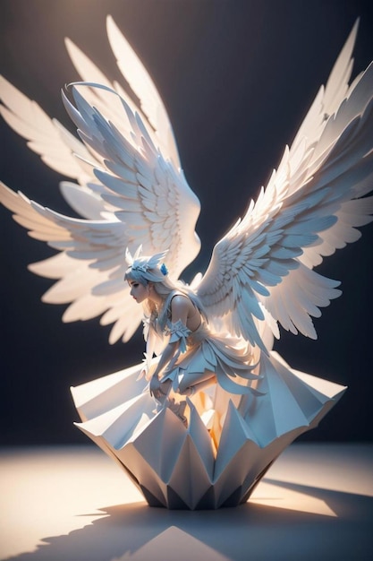 A white angel with an angel on its wings