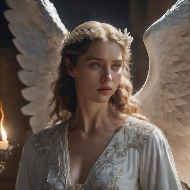 A white angel with a light on it