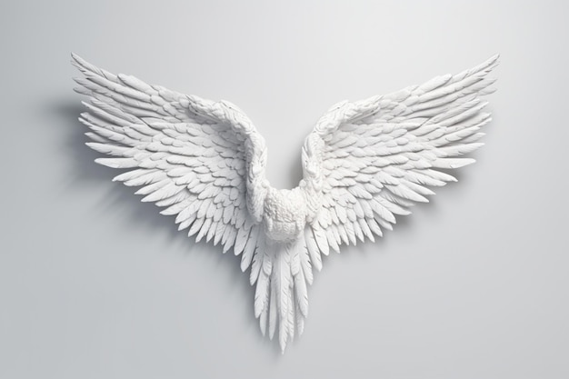 A white angel with wings on a gray background