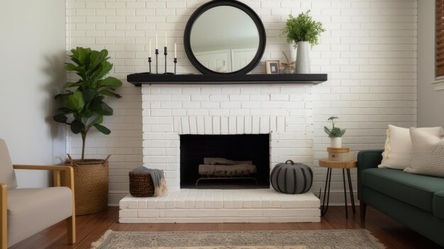 A white angular fireplace with a floating mantel AI generated