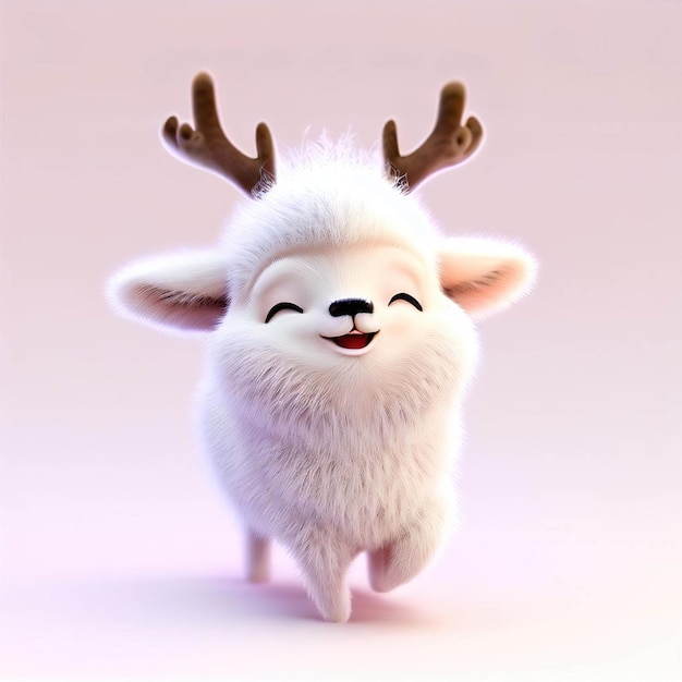 A white animal with horns and a pink background that says'snowman'on it