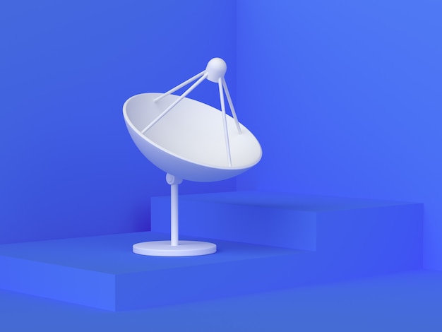 white antenna dish blue background 3d rendering 