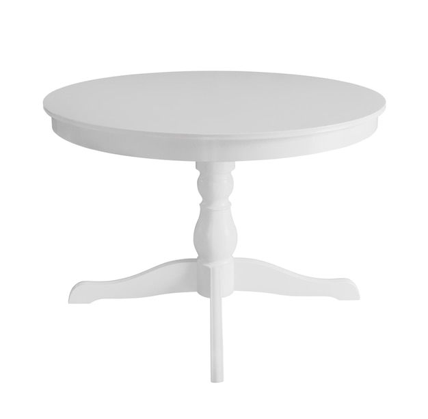 흰색 배경에 고립 된 흰색 골동품 나무 라운드 테이블