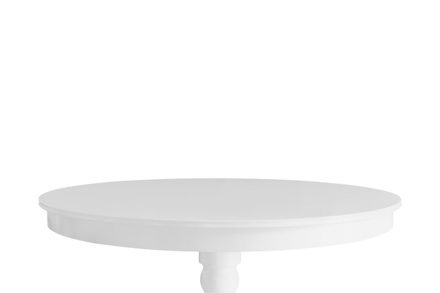 白い背景で隔離の白いアンティークウッドラウンドテーブルトップ