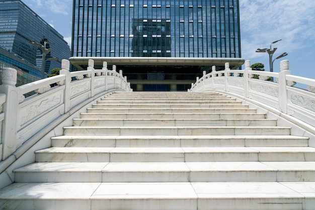 The white arch bridge and financial center are on the ground floor in Hangzhou China