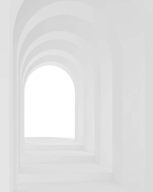 White architecture arch hallway space abstract arch curve\
corridor 3d illustration