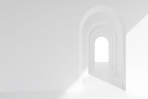 White architecture arch hallway space abstract arch curve\
corridor with soft shadow 3d illustration