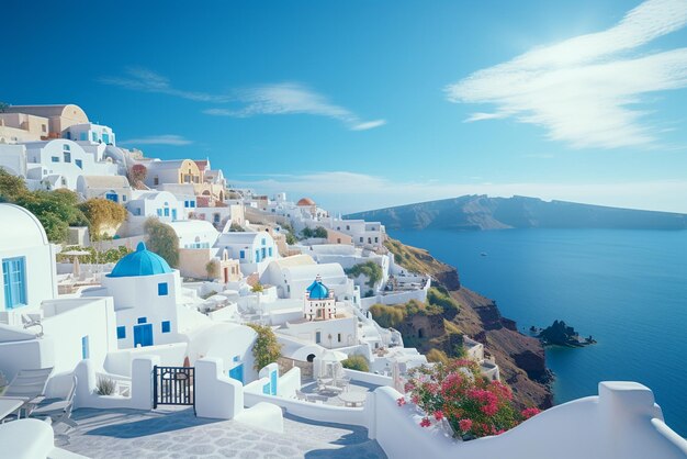 White architecture of oia village on santorini island