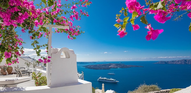 White architecture on Santorini island, Greece. Beautiful summer landscape, romantic sea view