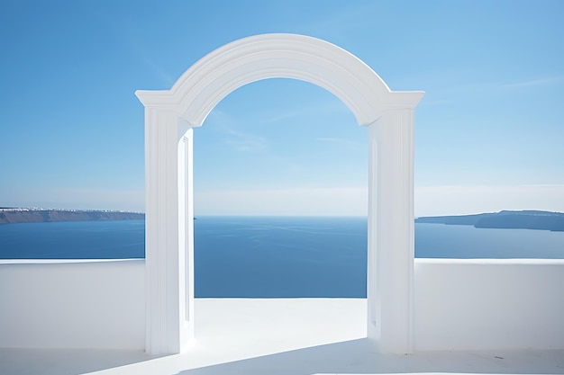 Foto un arco bianco con vista sull'oceano