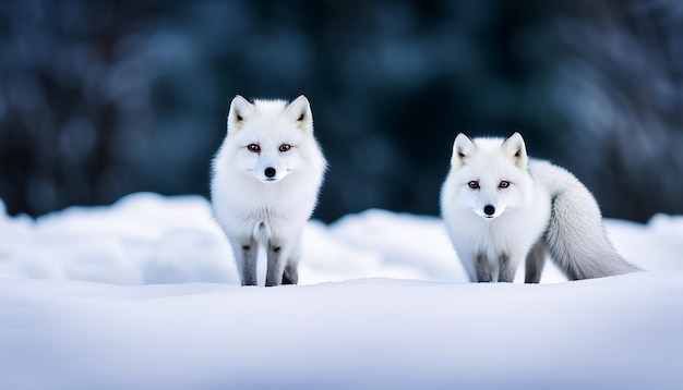 White arctic fox Vulpes in the snow in the Arctic Snow Fox