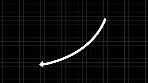 黒いグリッドの背景に上向きに曲がる白い矢印