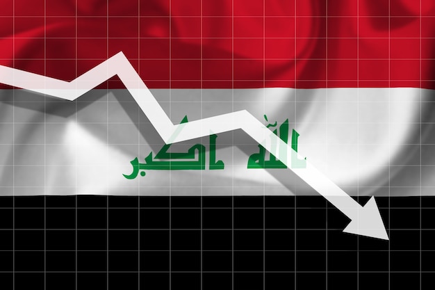 白い矢印がイラクの旗の背景に落ちる